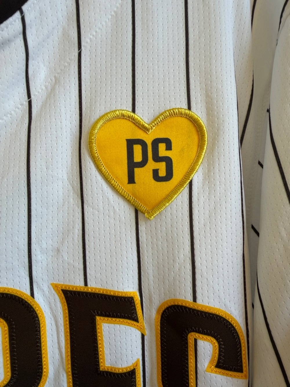 Nike Padres King #34 White Brown Pinstripe Jersey with Yellow Trim-EUC- - Picture 3 of 10
